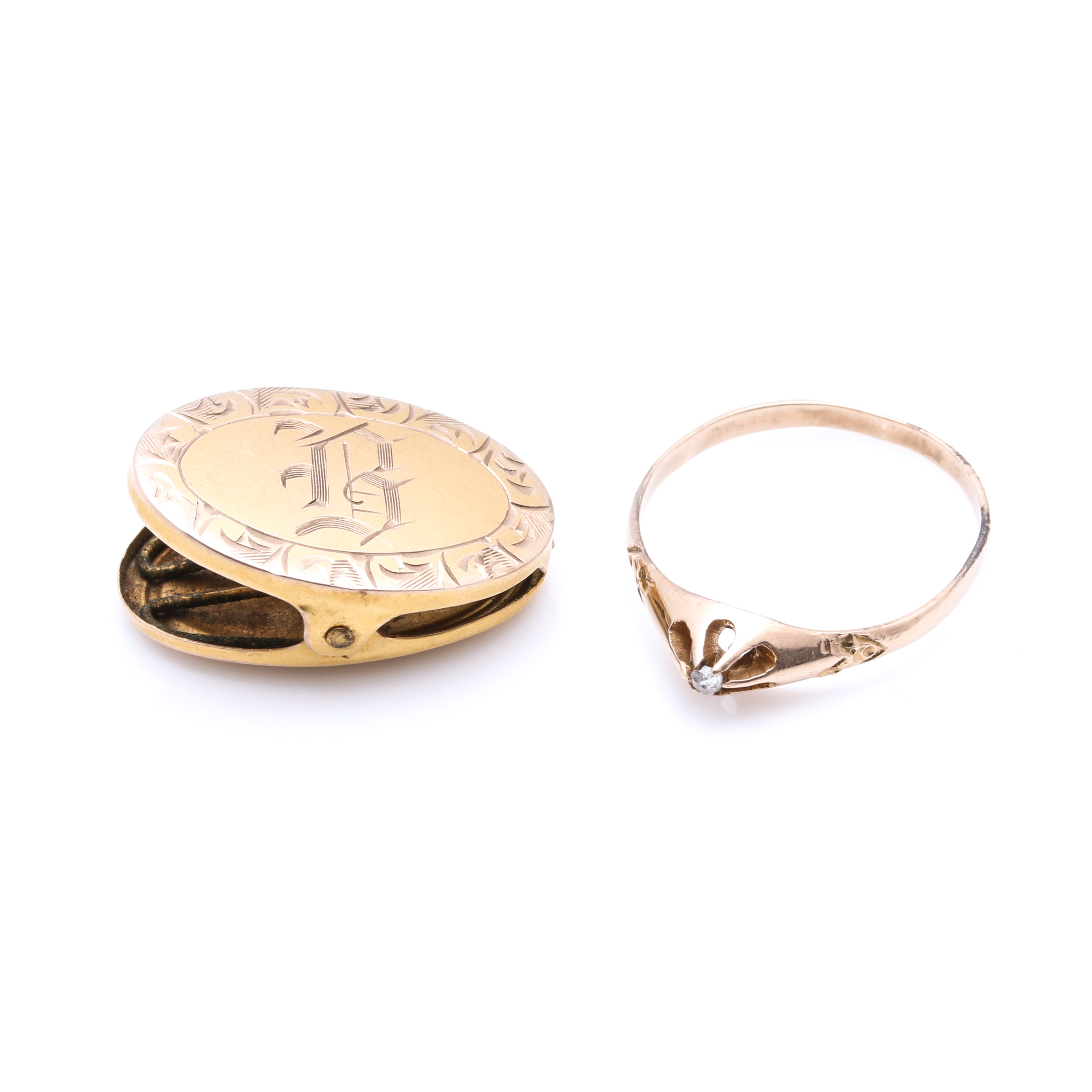 10K Yellow Gold Clip and Diamond Ring