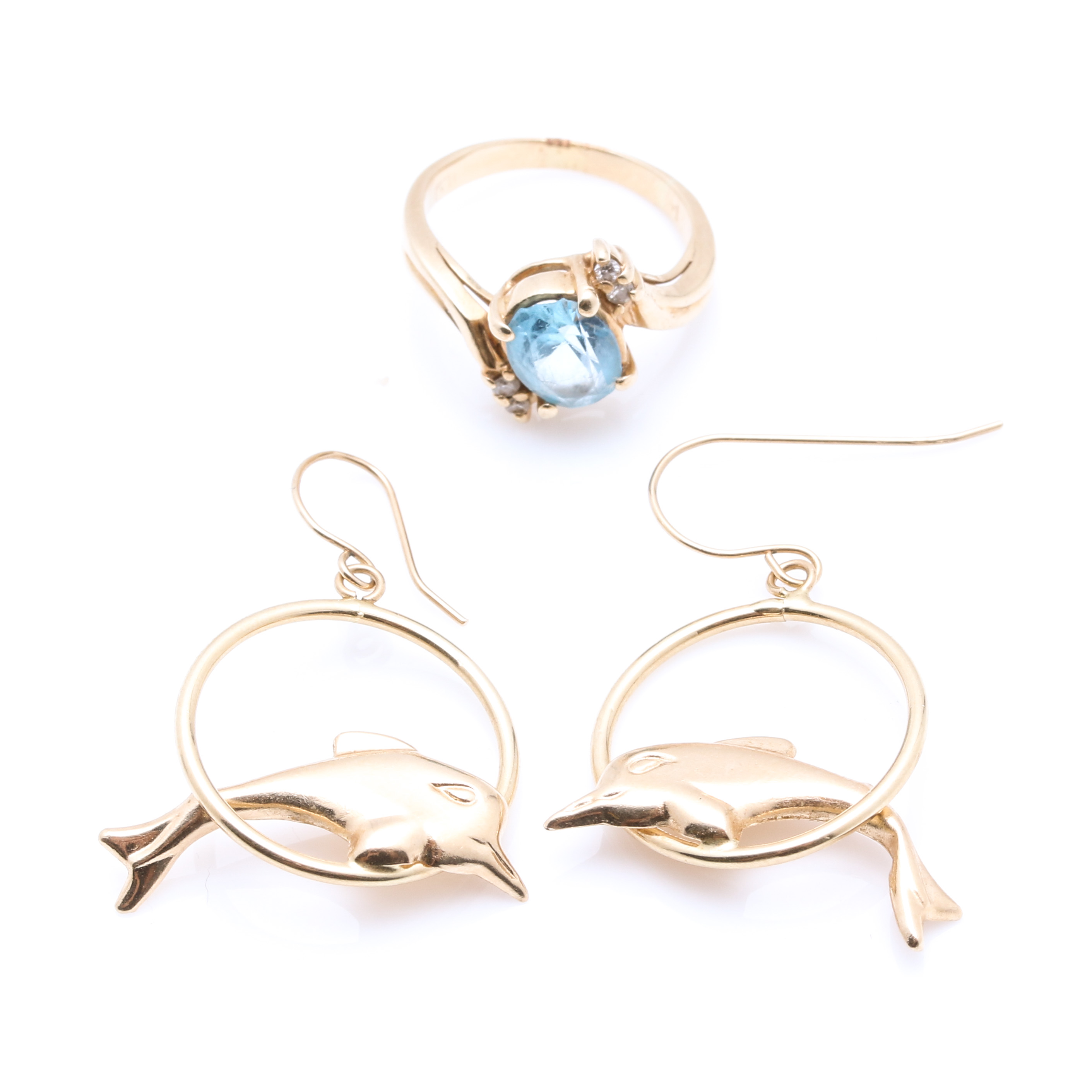 Assorted 14K Yellow Gold Diamond and Topaz Jewelry
