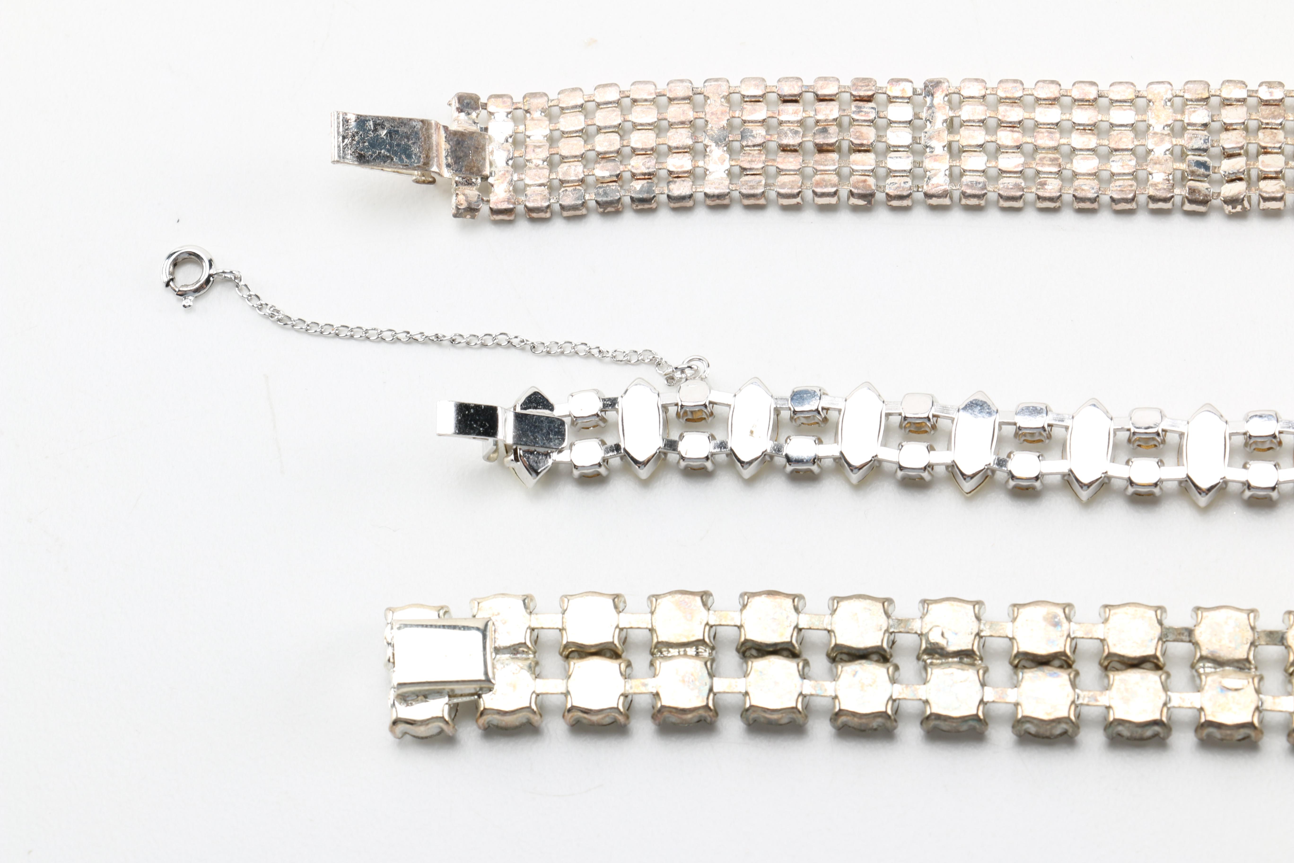 Vintage Rhinestone Silver Tone Jewelry Including B. David