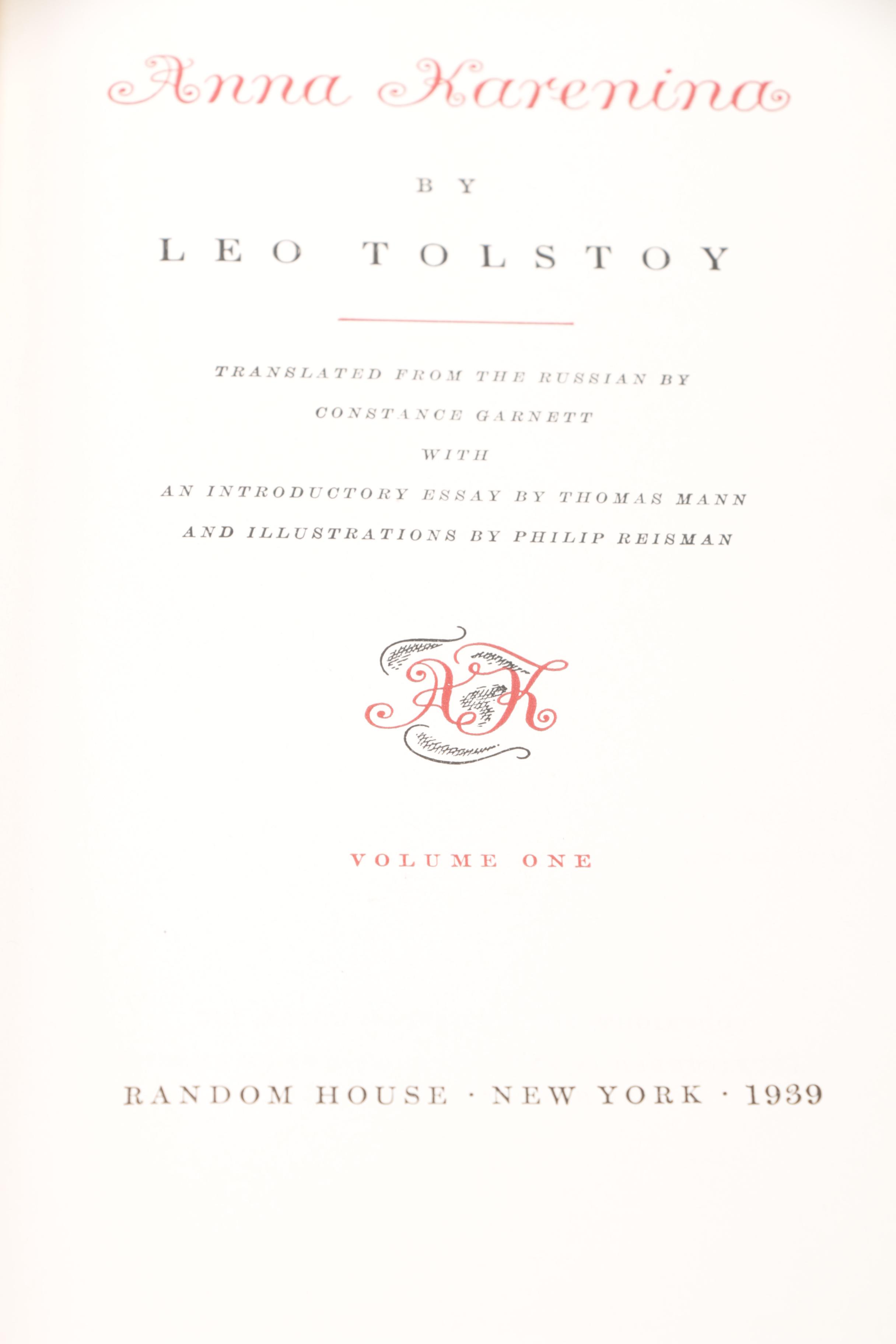 1939 Two-Volume "Anna Karenina" by Leo Tolstoy