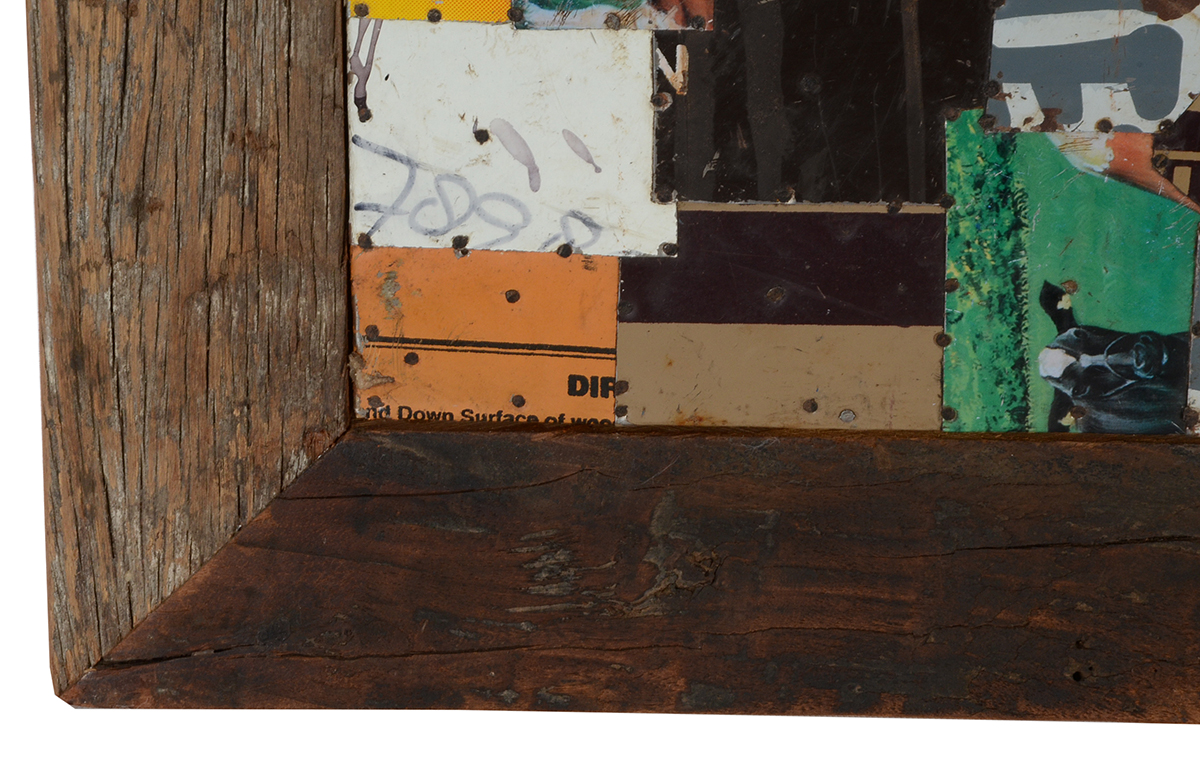 Arhaus Collaged Tin Sign Decorative Art in Rustic Frame