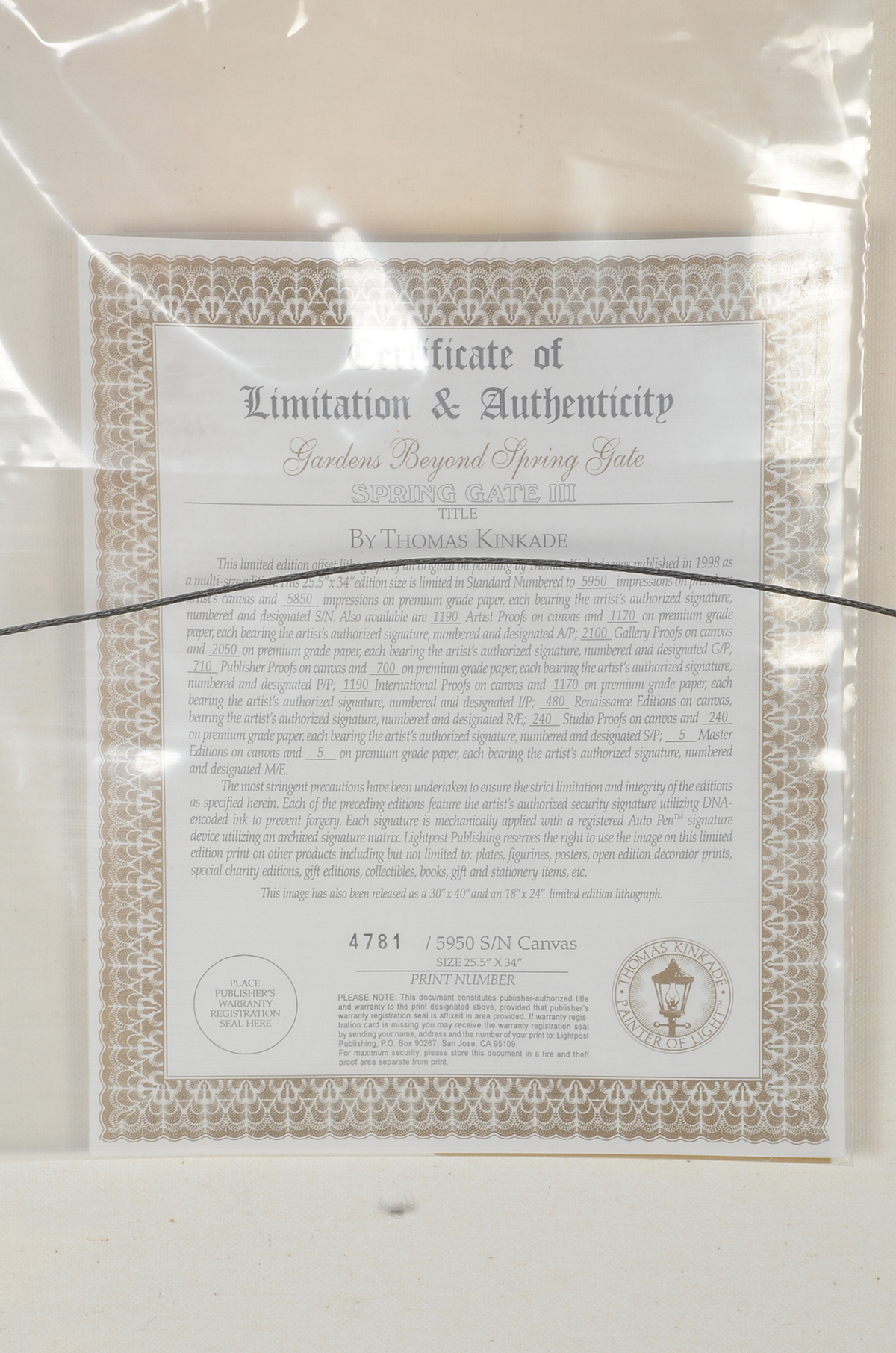 Thomas Kinkade Signed Limited Edition Hand-Embellished Offset Lithograph "Spring Gate III"