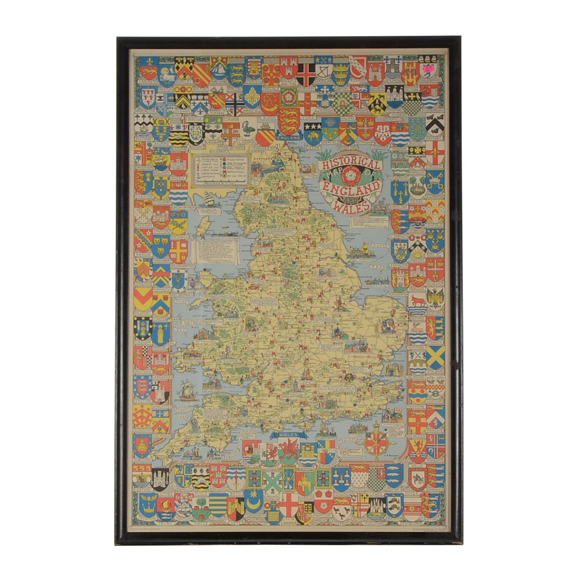 Vintage Color Lithographic Poster "Historical Map of England and Wales"