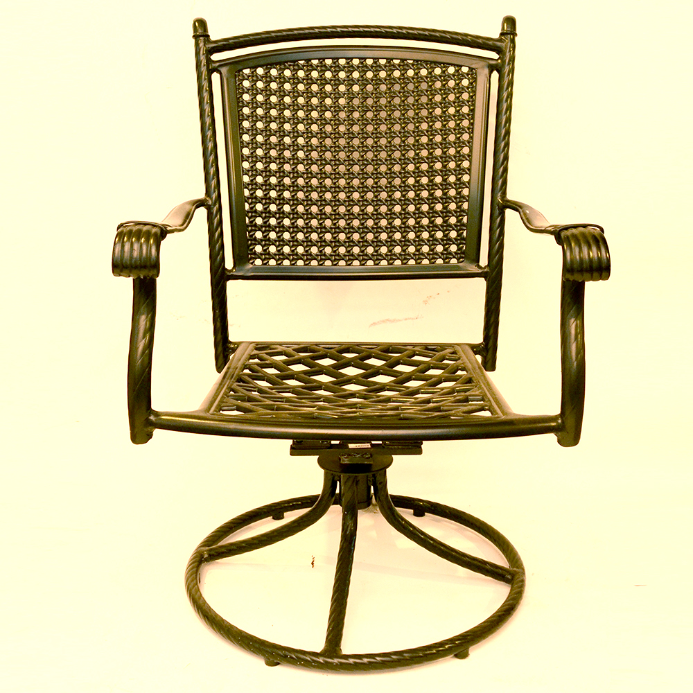 Set of Six Black Metal Patio Arm Chairs