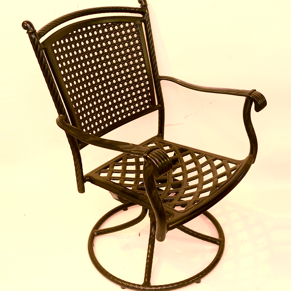 Set of Six Black Metal Patio Arm Chairs