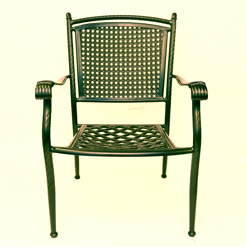 Set of Six Black Metal Patio Arm Chairs