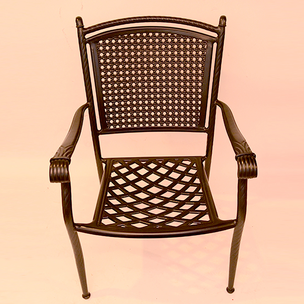 Set of Six Black Metal Patio Arm Chairs