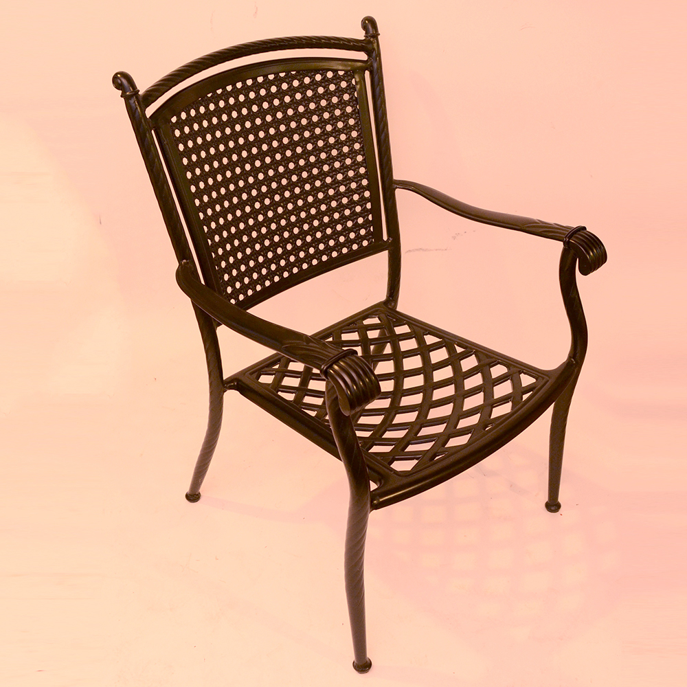 Set of Six Black Metal Patio Arm Chairs