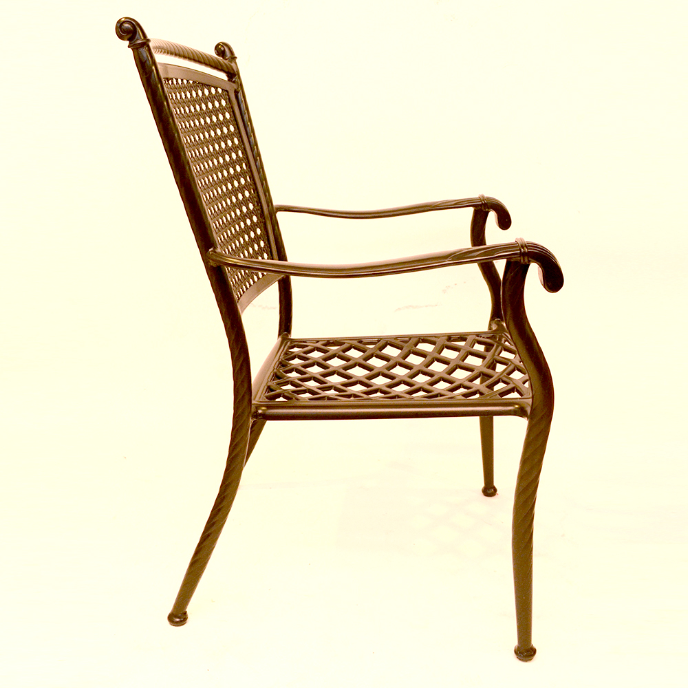 Set of Six Black Metal Patio Arm Chairs