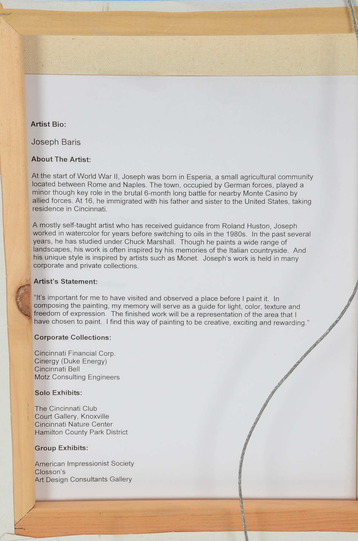 Joseph Baris Original Oil on Canvas "Luce di Sera"