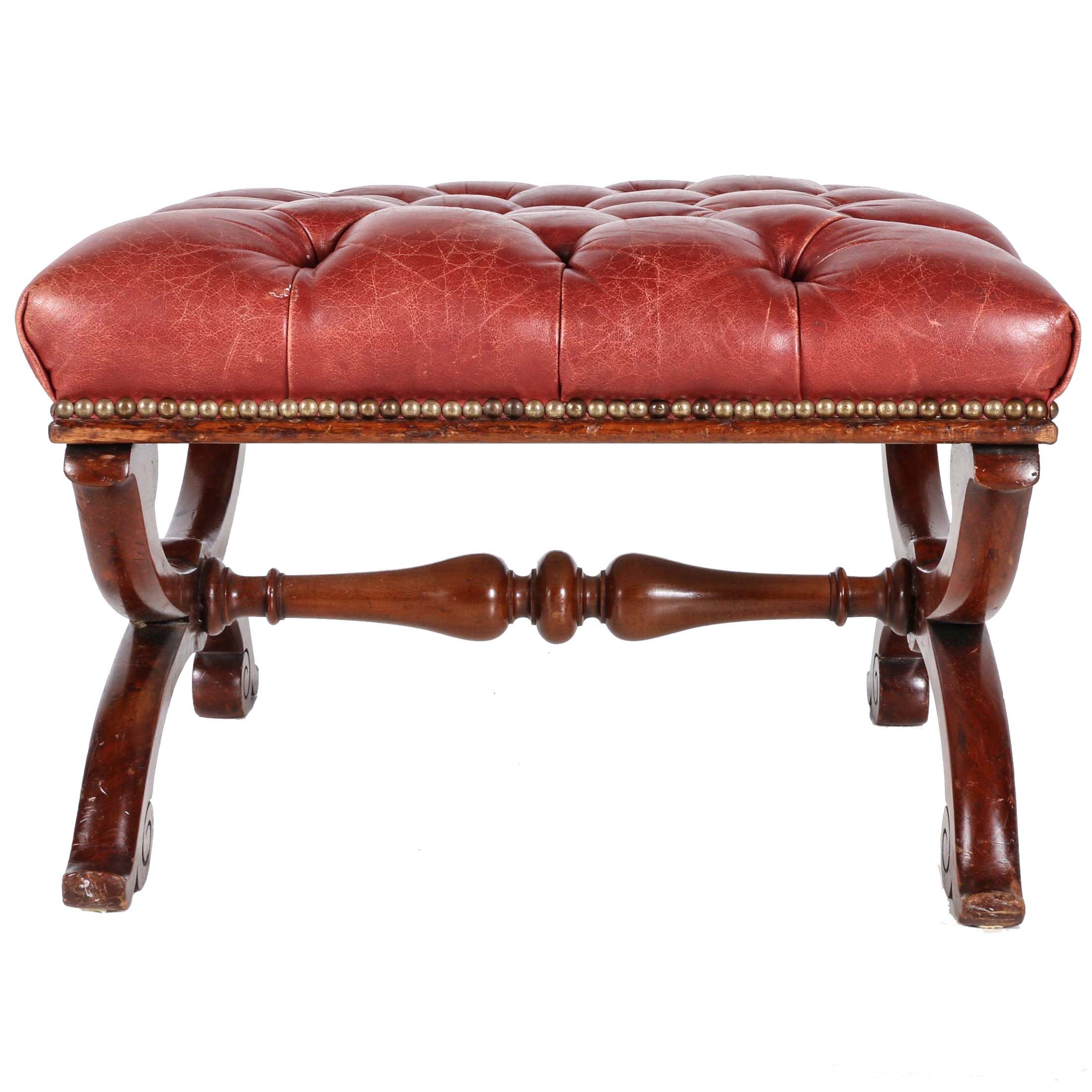Italian Renaissance Style Leather Ottoman
