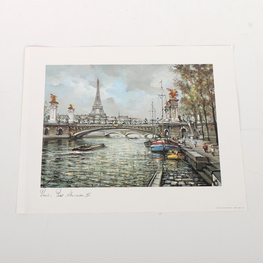 Offset Lithograph After Jacques Chardon's Painting "Pont Alexandre III et Tour Eiffel"