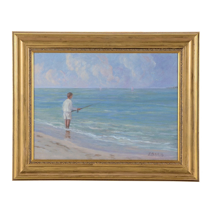 Joseph Baris Original Oil on Canvas "Fishing on Longboat Key"