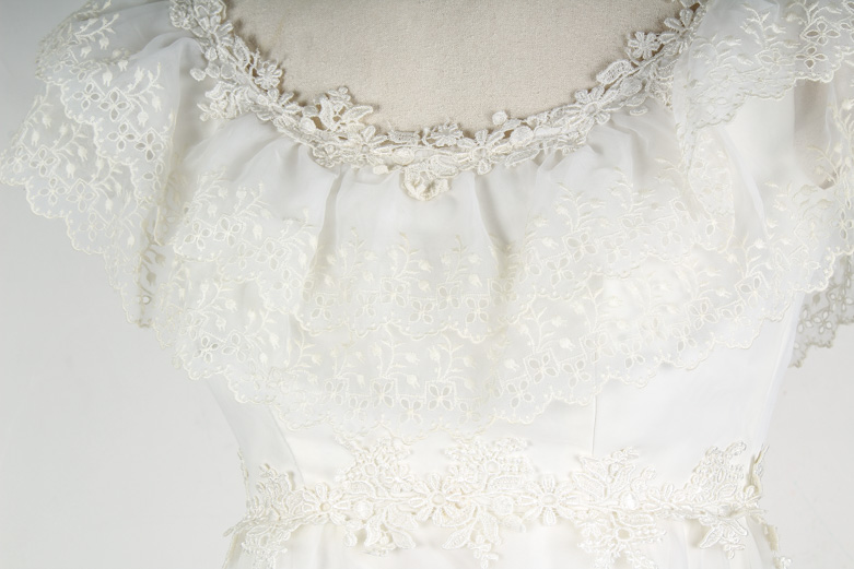 Vintage White Eyelet Smocked Wedding Dress
