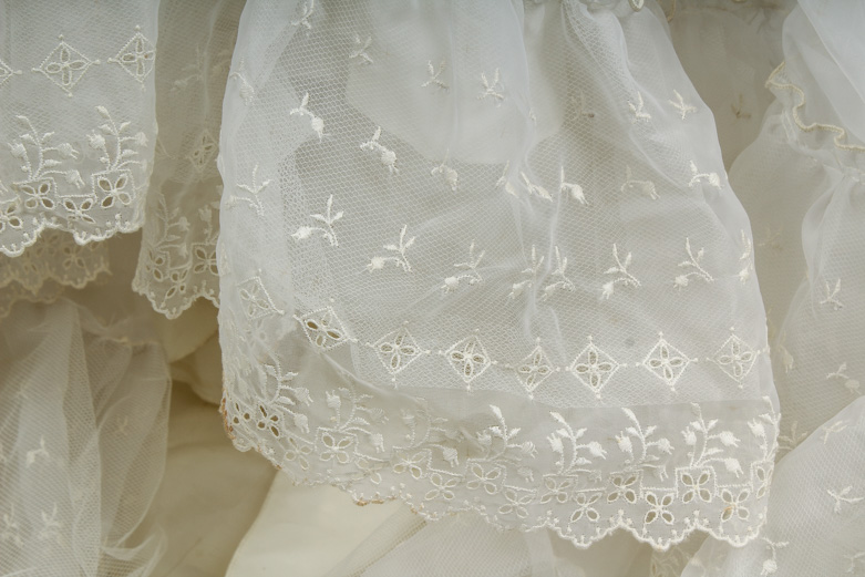 Vintage White Eyelet Smocked Wedding Dress