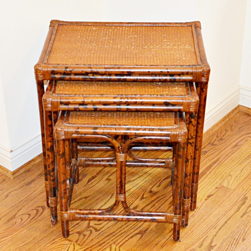 Wicker and Faux-Bamboo Nesting Tables