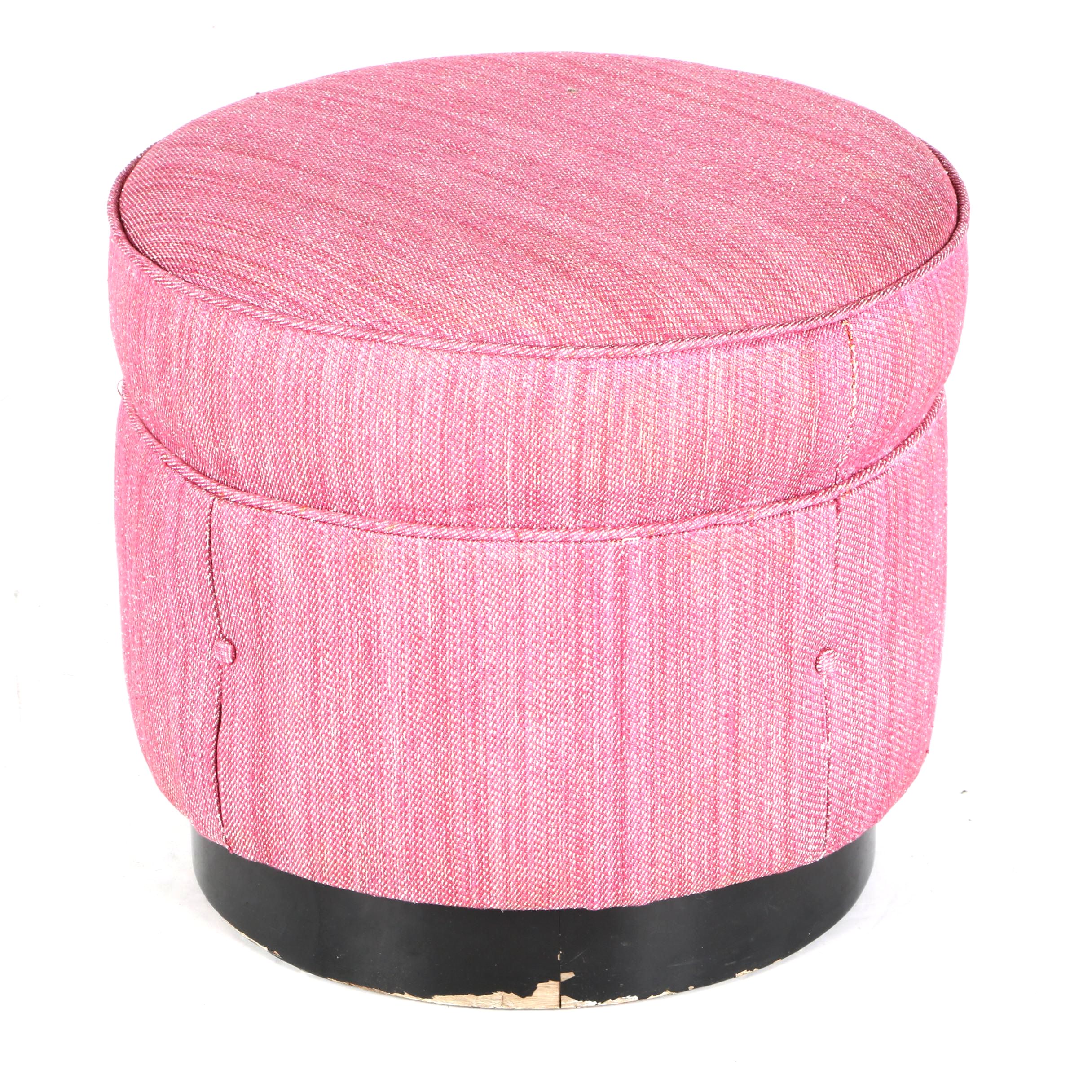 Round Pink-Upholstered Ottoman