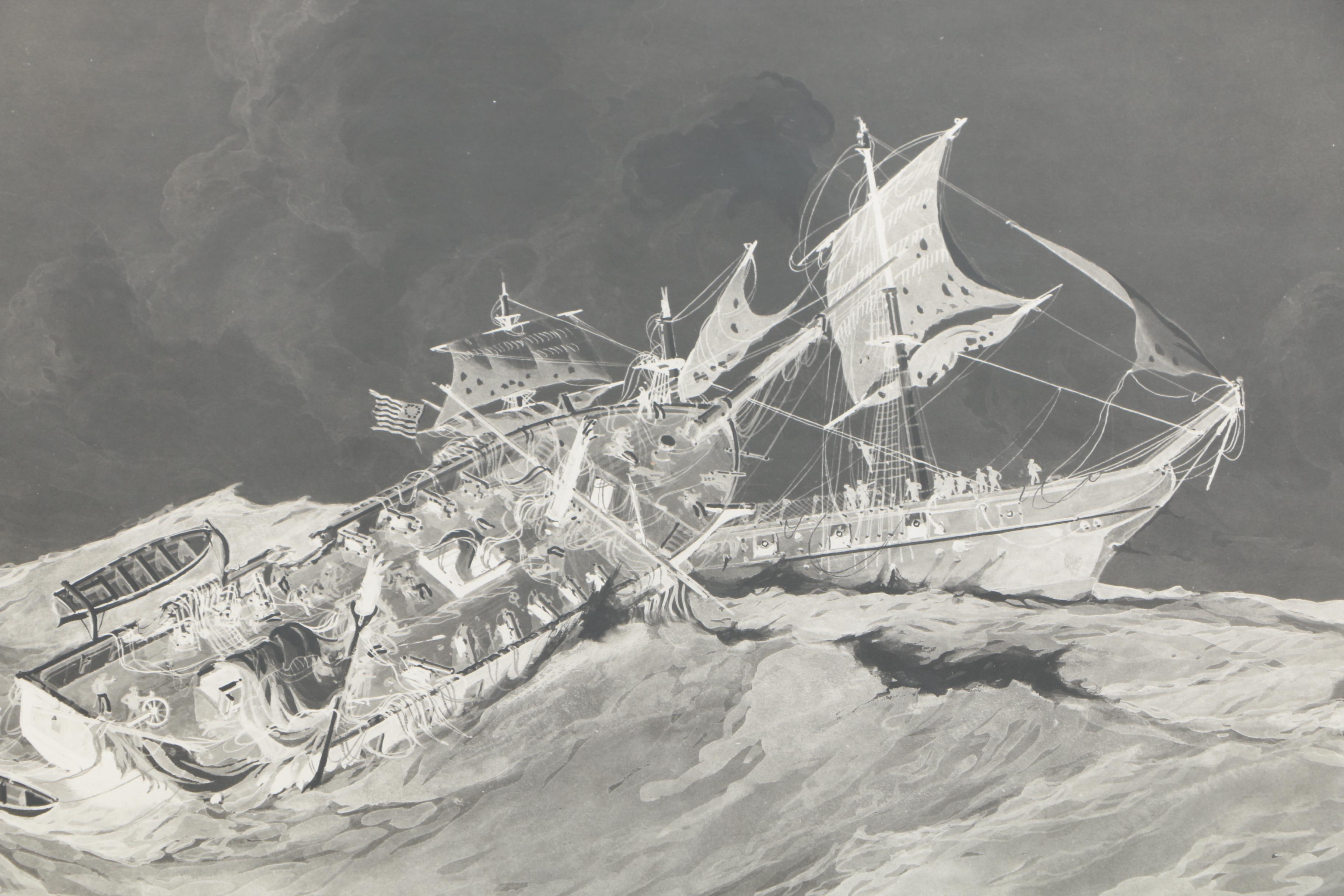 Lithographs After Worden Wood "Action Between the U.S.S. Wasp and the H.M.S. Frolic"