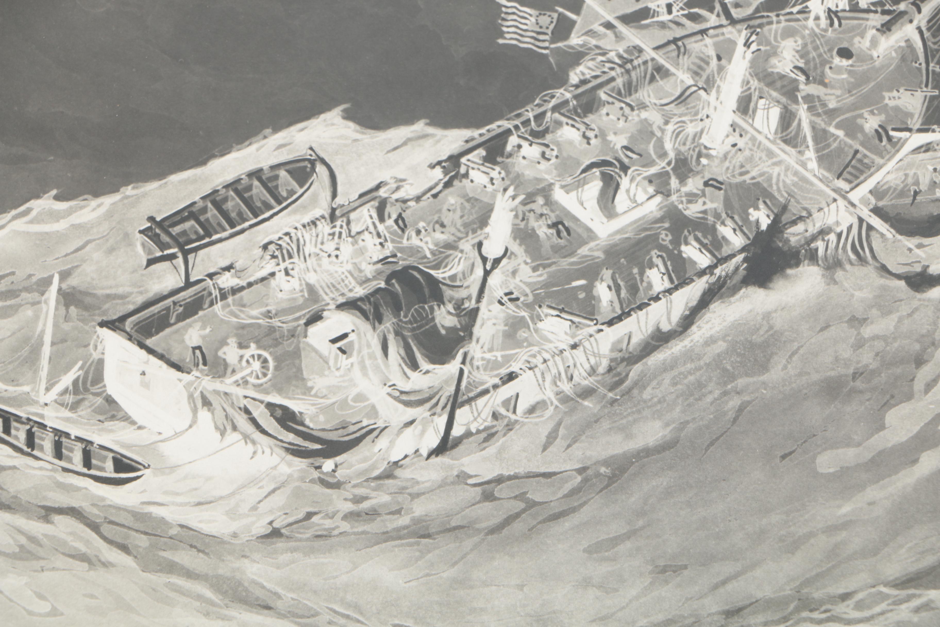 Lithographs After Worden Wood "Action Between the U.S.S. Wasp and the H.M.S. Frolic"