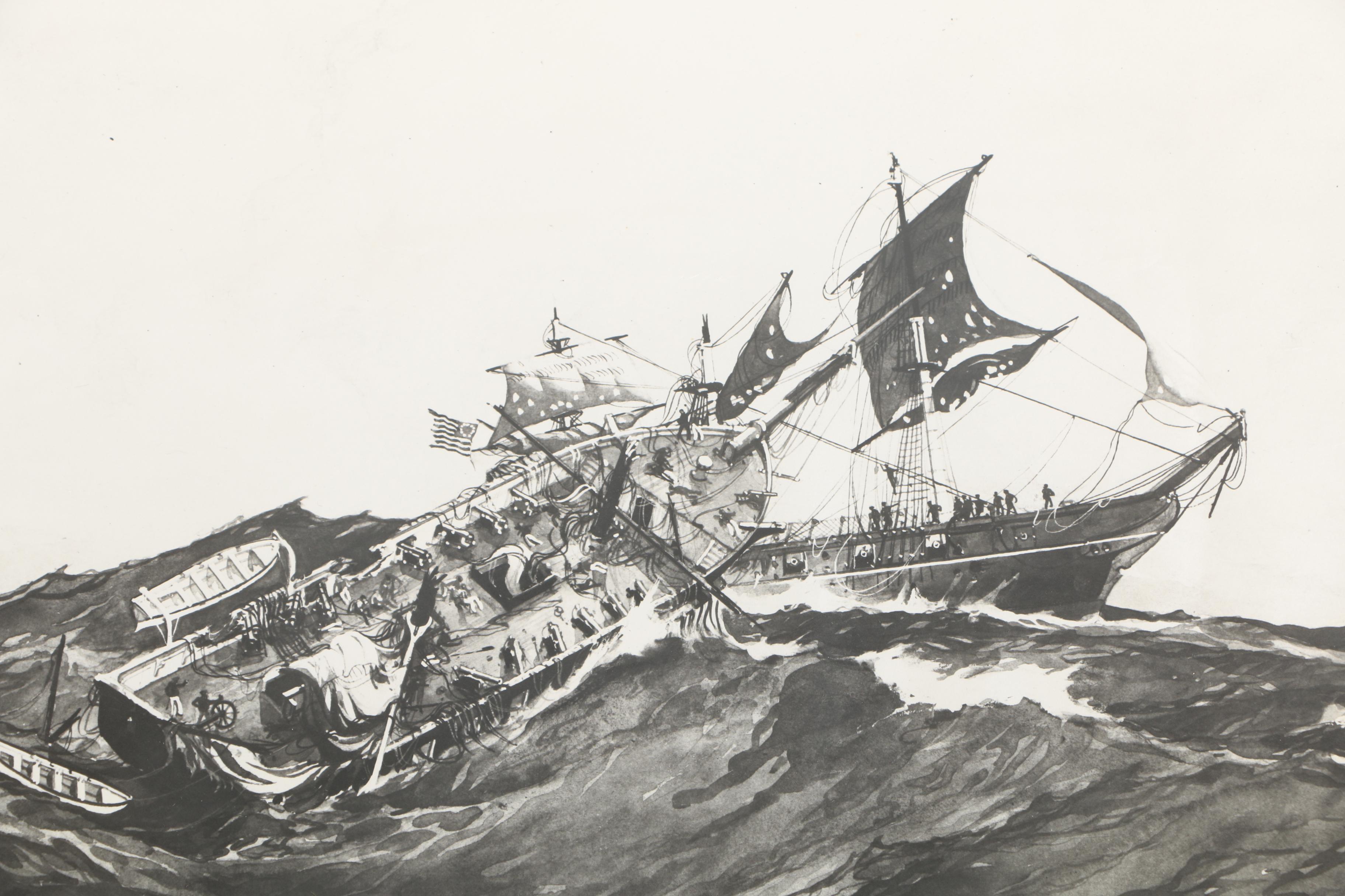 Lithographs After Worden Wood "Action Between the U.S.S. Wasp and the H.M.S. Frolic"