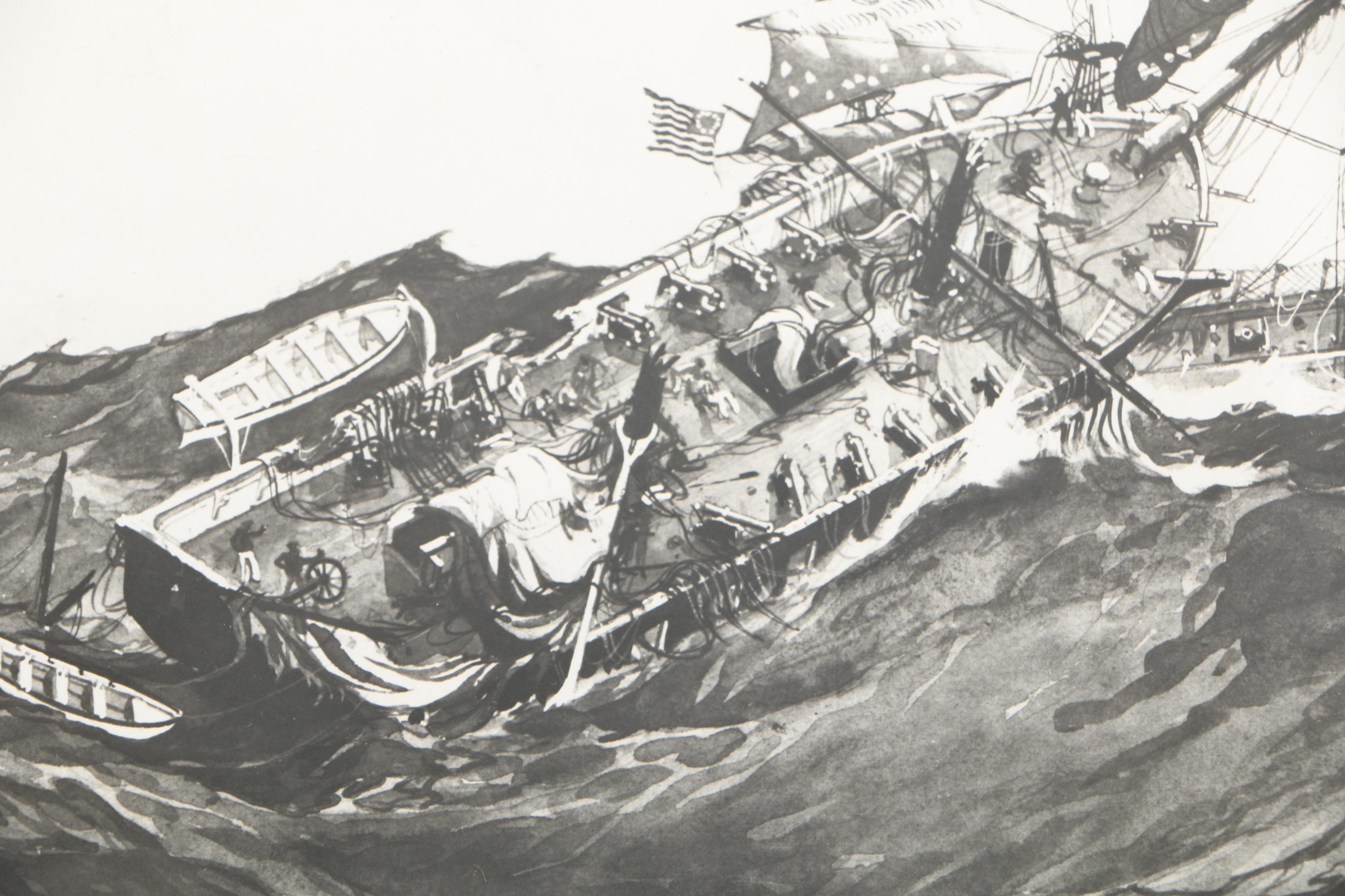 Lithographs After Worden Wood "Action Between the U.S.S. Wasp and the H.M.S. Frolic"
