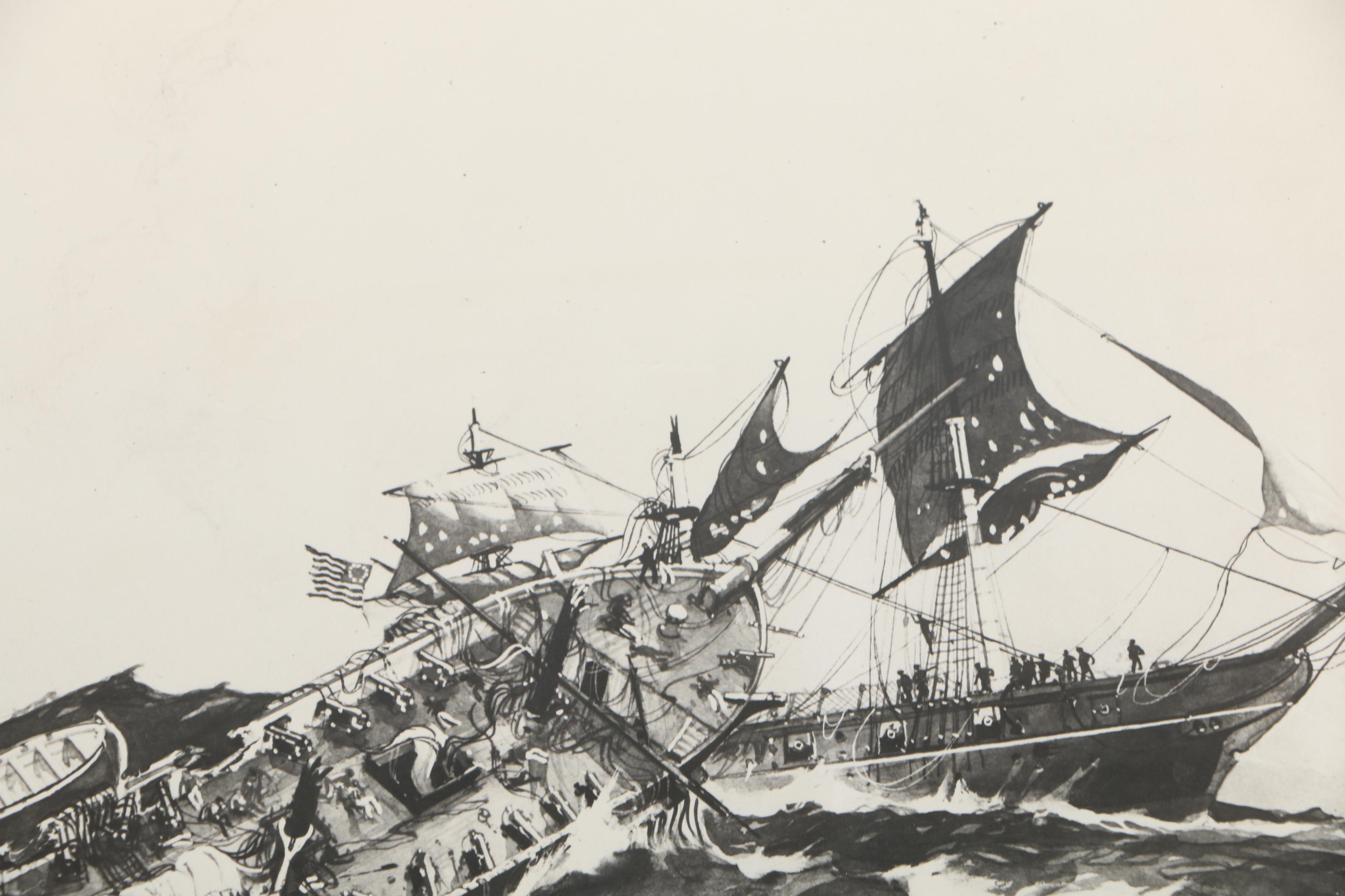 Lithographs After Worden Wood "Action Between the U.S.S. Wasp and the H.M.S. Frolic"