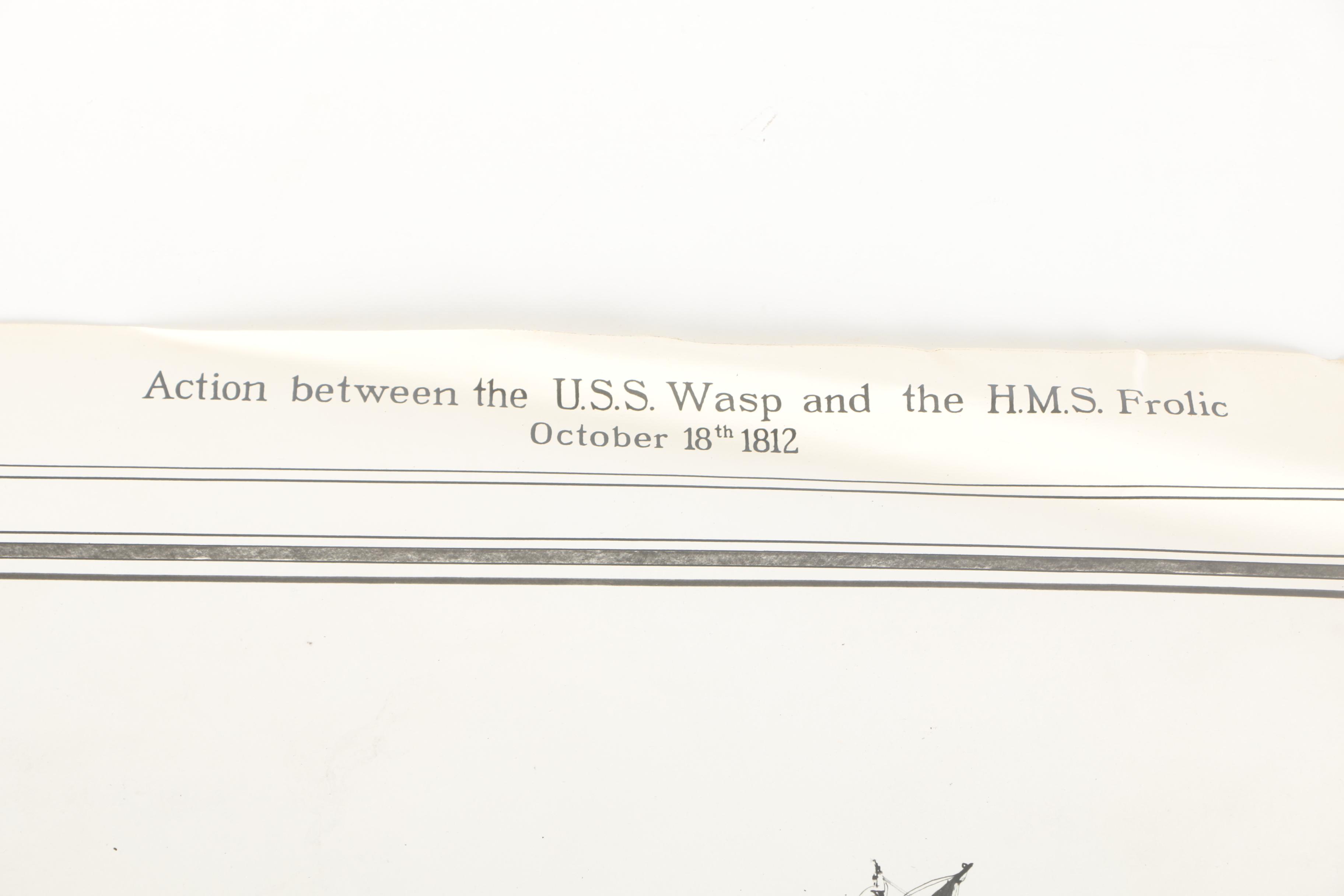 Lithographs After Worden Wood "Action Between the U.S.S. Wasp and the H.M.S. Frolic"