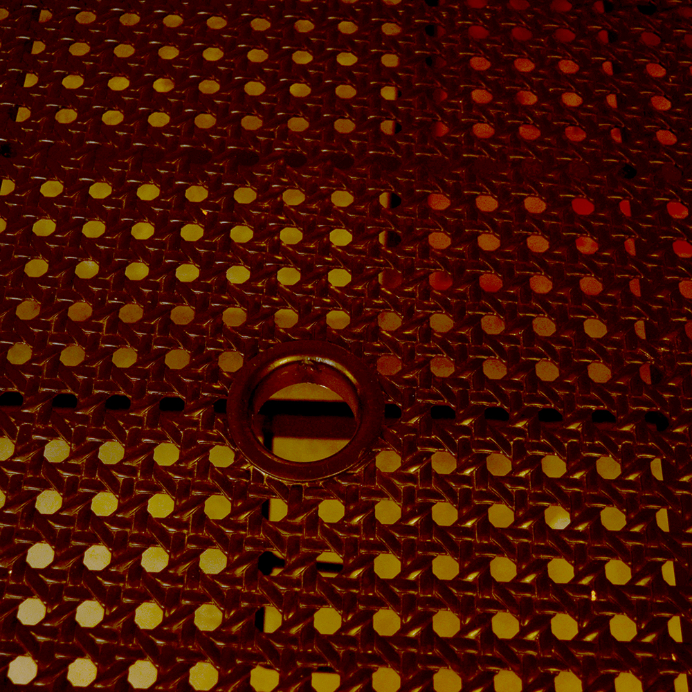 Metal Table With Cane Inset Top and Umbrella