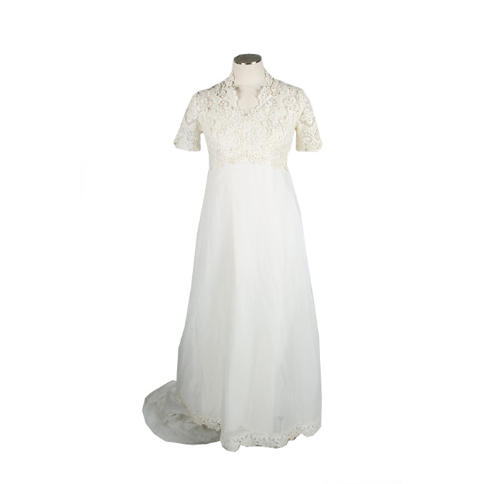 Vintage Lace Bodice Wedding Dress with Shear Overlay