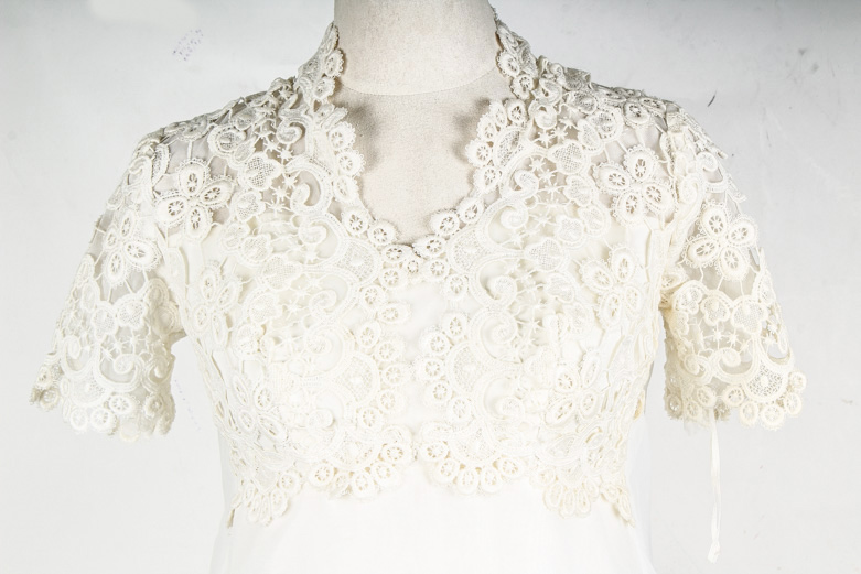 Vintage Lace Bodice Wedding Dress with Shear Overlay