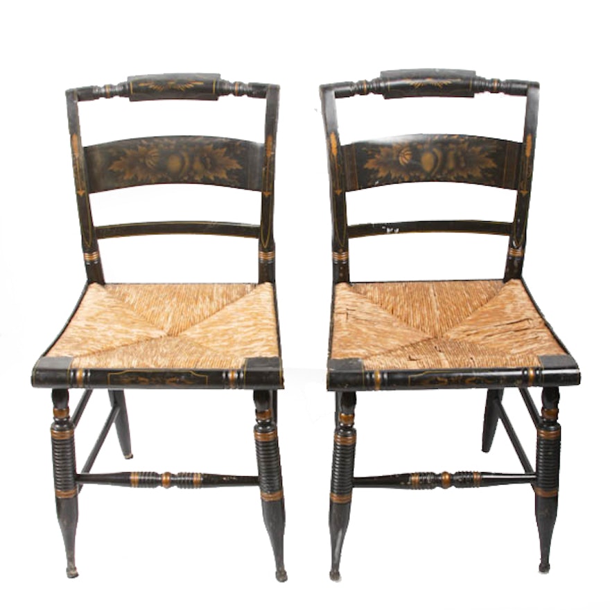 Hitchcock Painted Wooden Chairs with Cane Seats