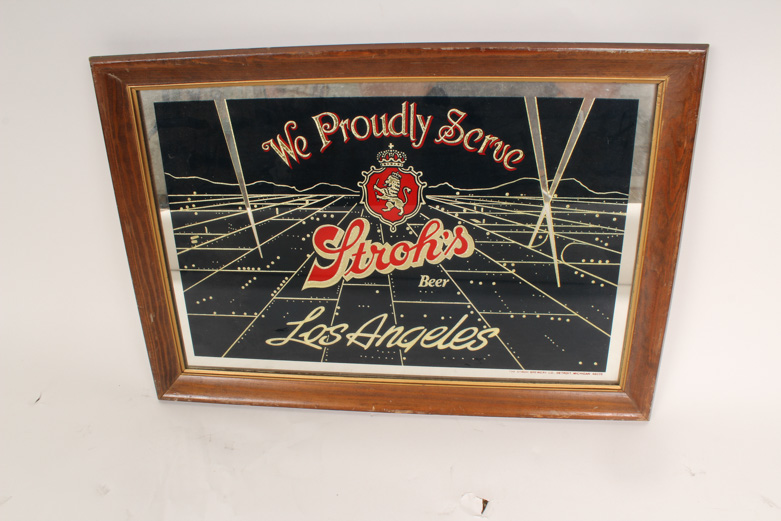 Vintage Mirrored Beverage Signs and Hamm's Beer Bear Decanter