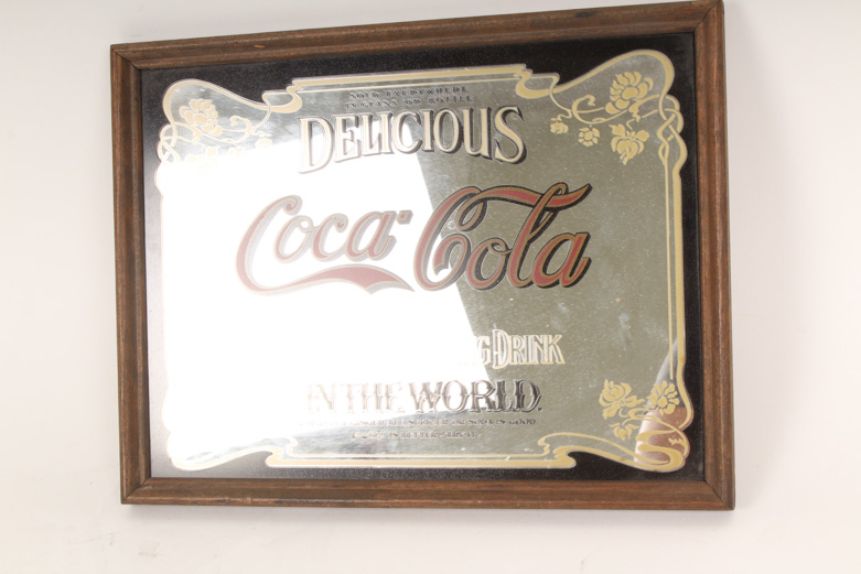 Vintage Mirrored Beverage Signs and Hamm's Beer Bear Decanter