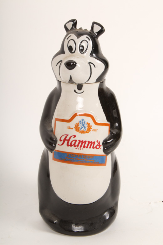 Vintage Mirrored Beverage Signs and Hamm's Beer Bear Decanter