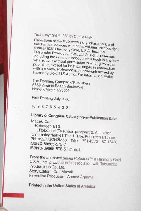 "Robotech Art 3" Limited Edition Autographed Book by Carl Macek