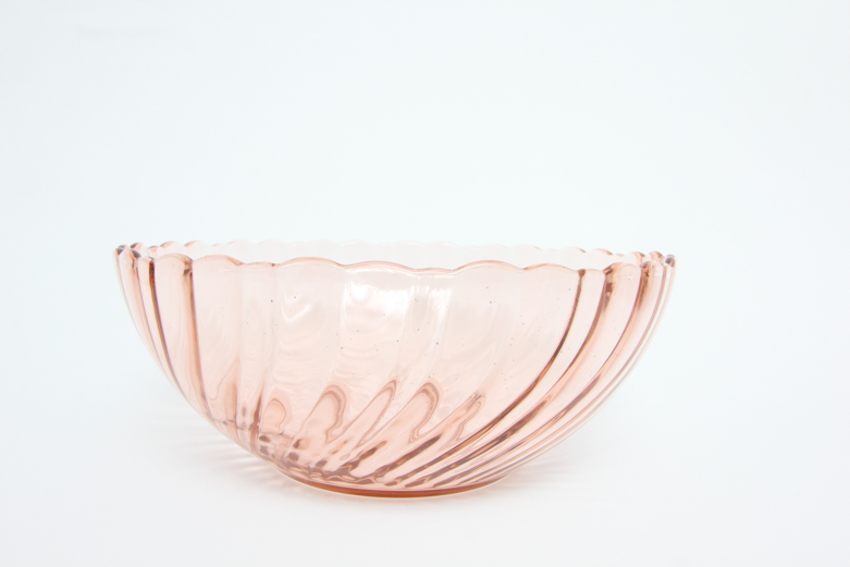 Arcoroc "Rosaline" Pink Glass Plates, Teacups, and Bowl