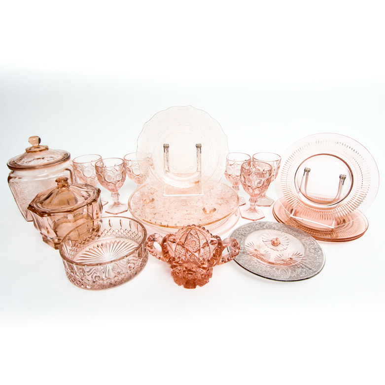 Collection of Pink Depression Glass