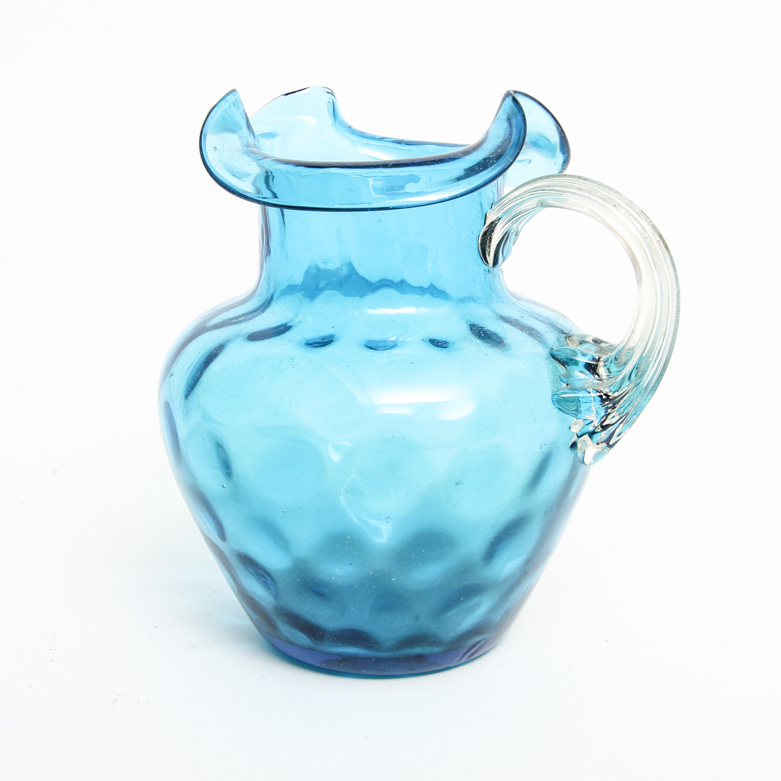 Blue "Coin Dot" Glass Pitcher