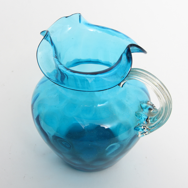 Blue "Coin Dot" Glass Pitcher