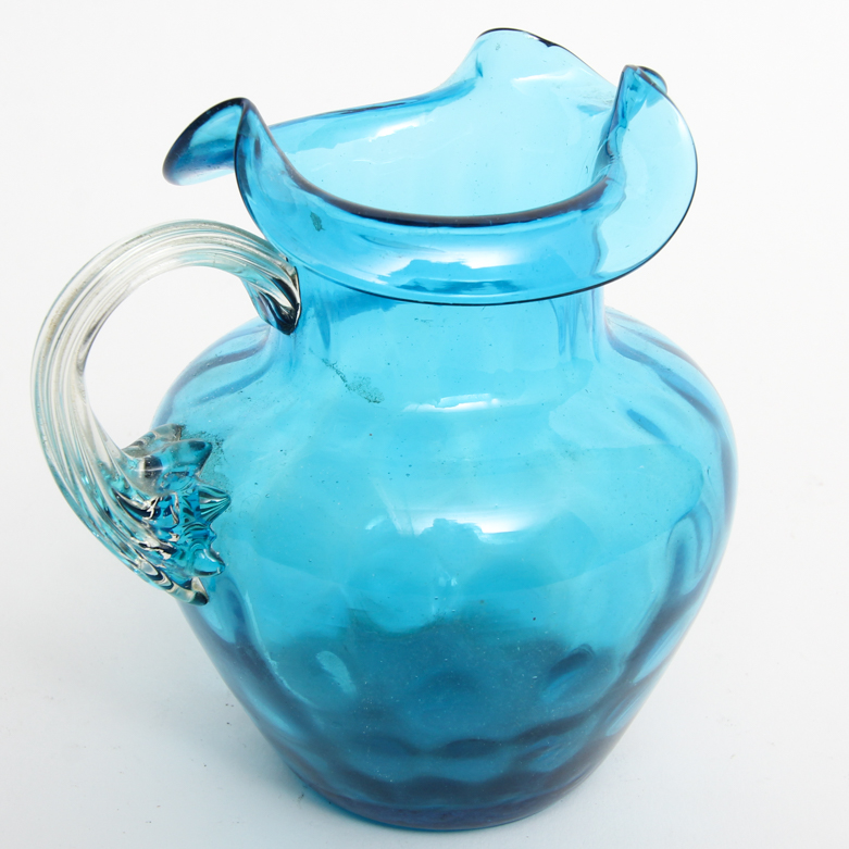 Blue "Coin Dot" Glass Pitcher