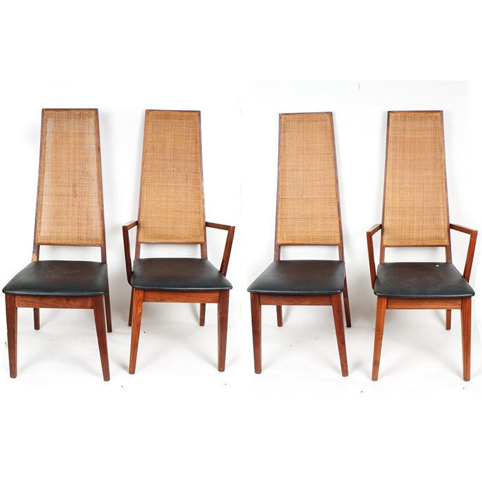 Set of Mid Century Modern High Back Teak Dining Chairs