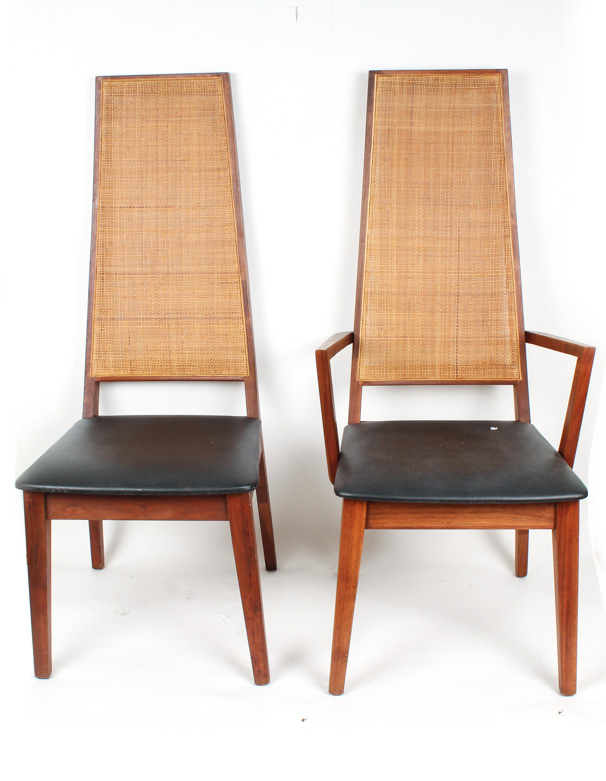 Set of Mid Century Modern High Back Teak Dining Chairs
