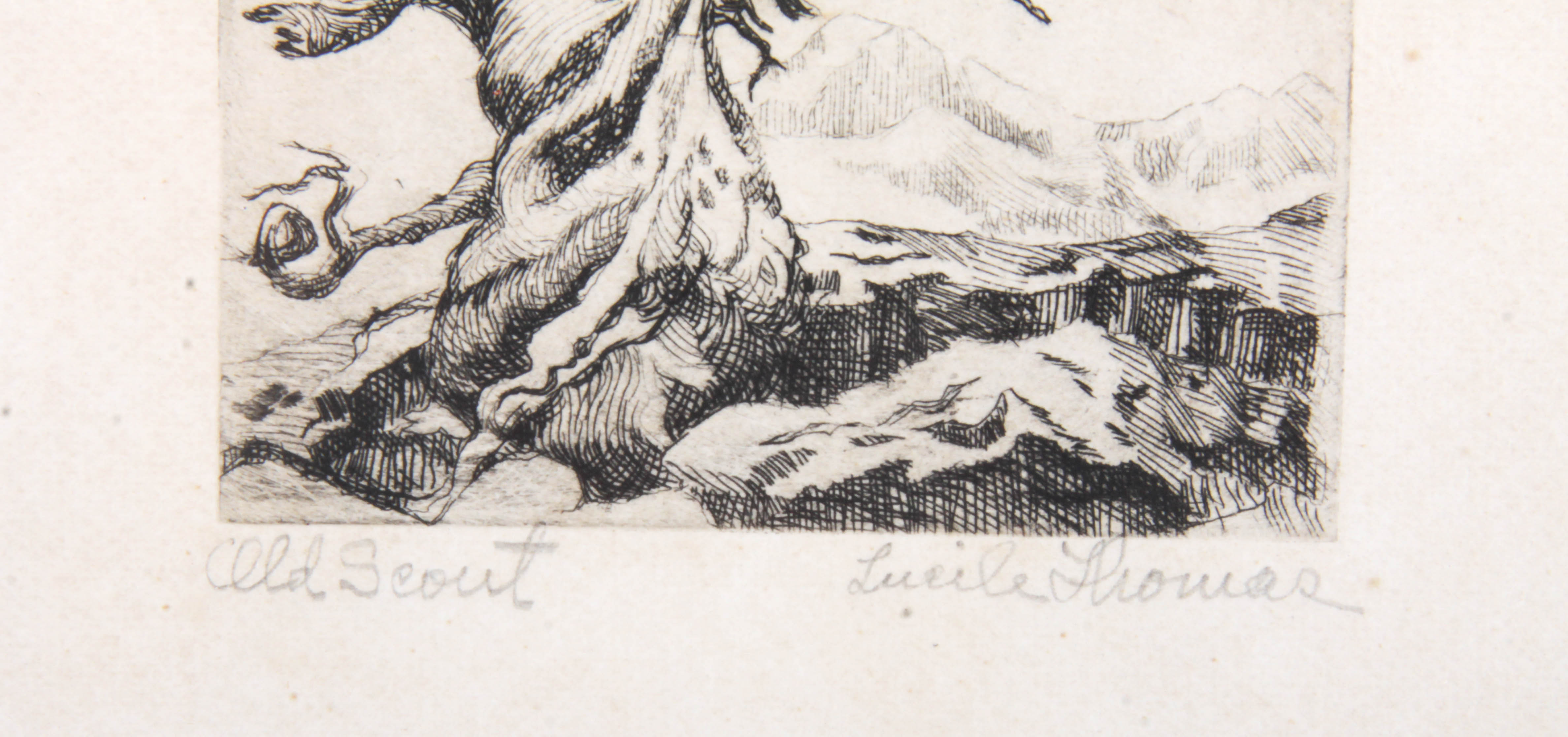 Lucile Thomas Signed Etching "Old Scout"