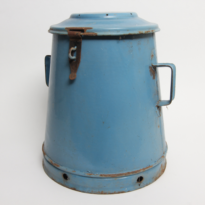 Vintage Copper Oil Can and Enameled Storage Container