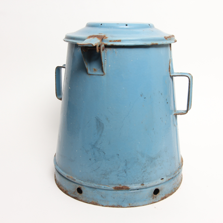 Vintage Copper Oil Can and Enameled Storage Container