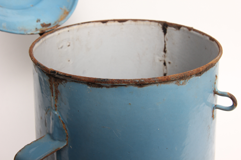 Vintage Copper Oil Can and Enameled Storage Container