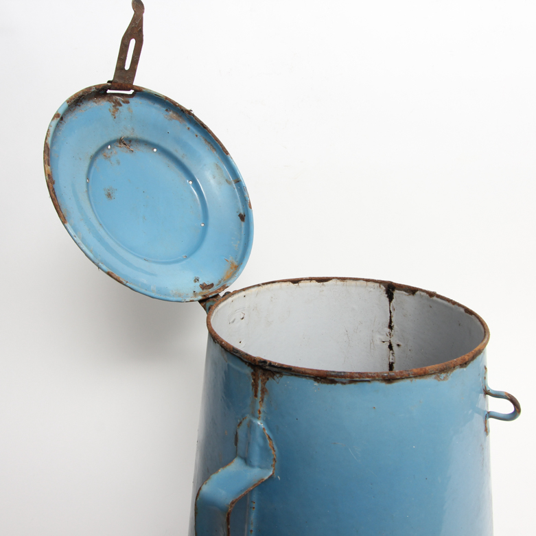 Vintage Copper Oil Can and Enameled Storage Container