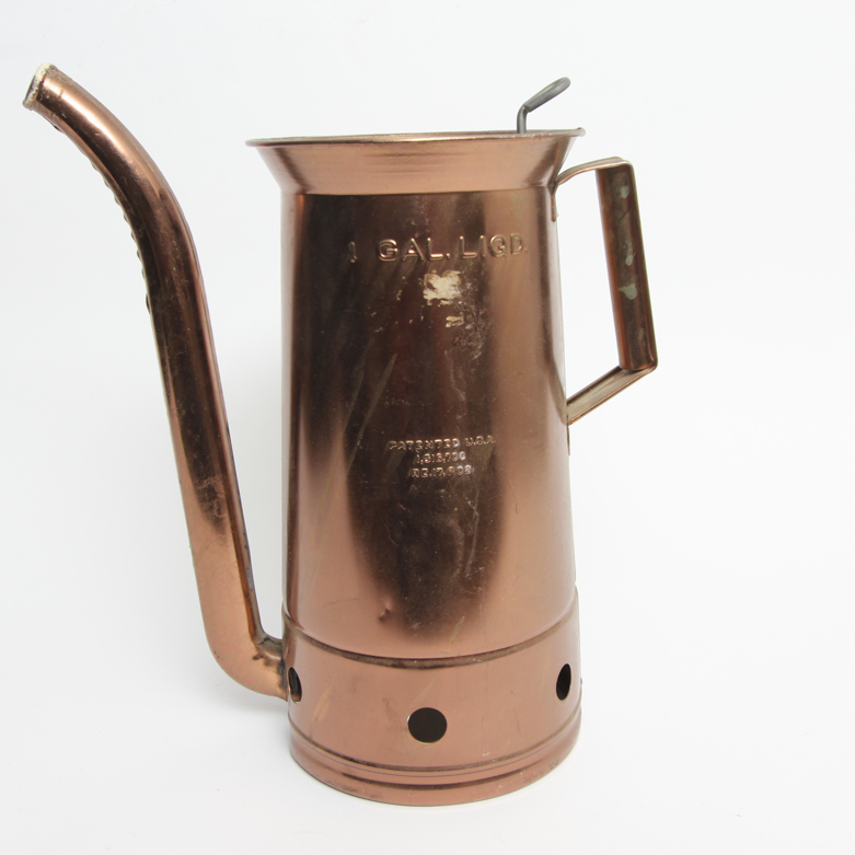 Vintage Copper Oil Can and Enameled Storage Container