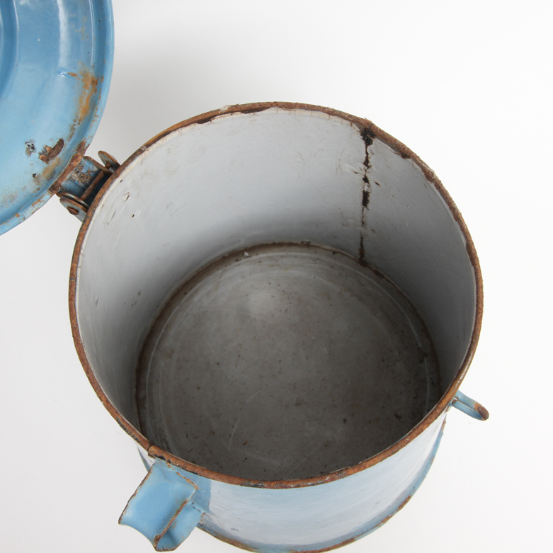 Vintage Copper Oil Can and Enameled Storage Container