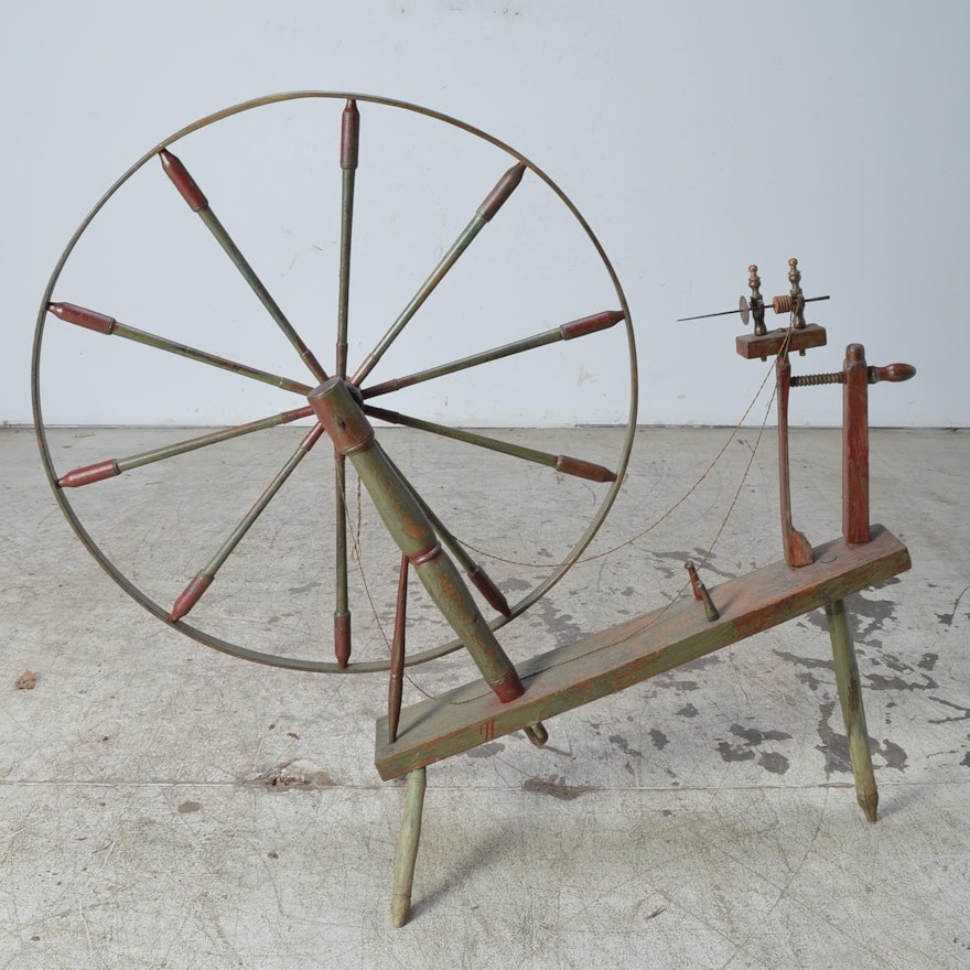 Antique Painted Spinning Wheel